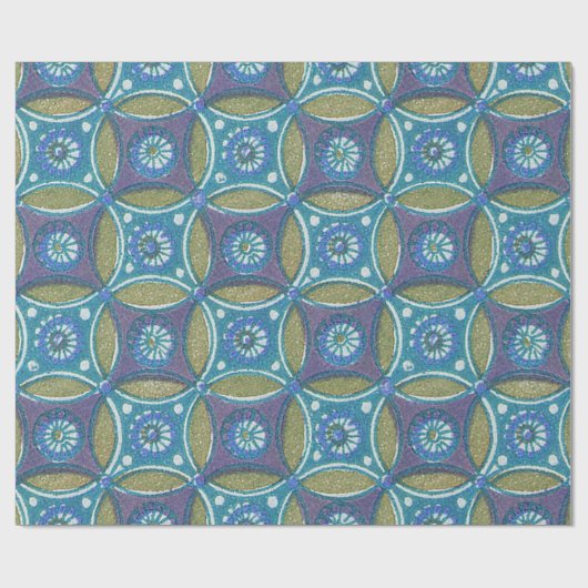 Blauw Groen Rustiek Boho Geometrisch Cirkelpatroon Cadeaupapier (Vlak)