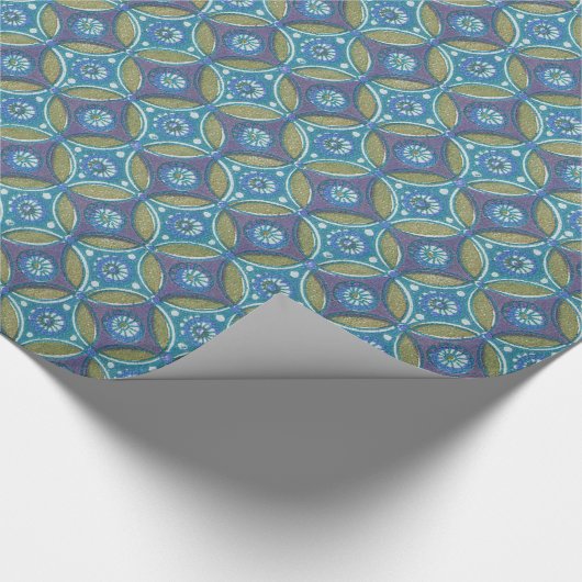 Blauw Groen Rustiek Boho Geometrisch Cirkelpatroon Cadeaupapier (Hoek)