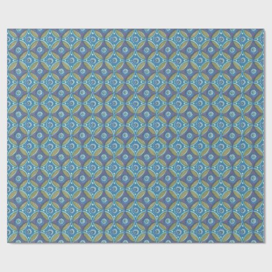 Blauw Groen Rustiek Boho Geometrisch Cirkelpatroon Cadeaupapier (Vlak)
