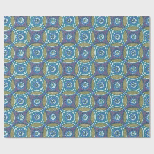Blauw Groen Rustiek Boho Geometrisch Cirkelpatroon Cadeaupapier (Vlak)