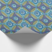 Blauw Groen Rustiek Boho Geometrisch Cirkelpatroon Cadeaupapier (Hoek)