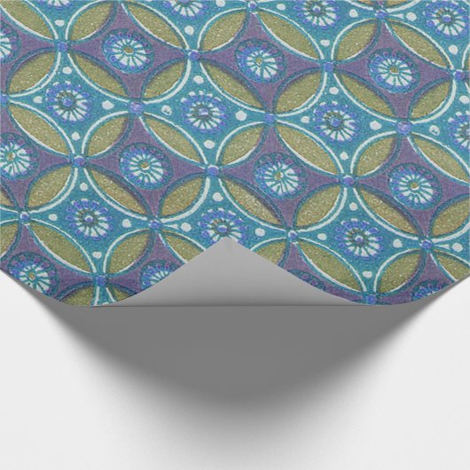 Blauw Groen Rustiek Boho Geometrisch Cirkelpatroon Cadeaupapier (Hoek)