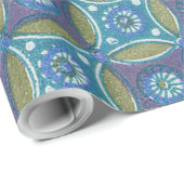 Blauw Groen Rustiek Boho Geometrisch Cirkelpatroon Cadeaupapier (Rol Hoek)