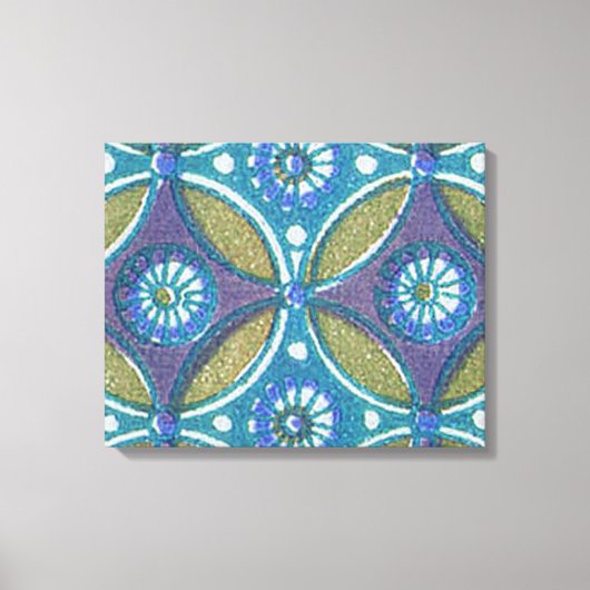Blauw Groen Rustiek Boho Geometrisch Cirkelpatroon Canvas Afdruk (Voorkant)