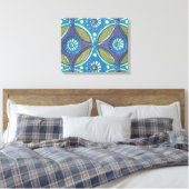Blauw Groen Rustiek Boho Geometrisch Cirkelpatroon Canvas Afdruk (Insitu (Slaapkamer))