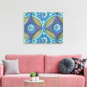 Blauw Groen Rustiek Boho Geometrisch Cirkelpatroon Canvas Afdruk (Insitu (Woonkamer))