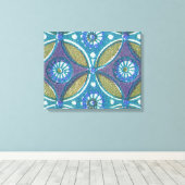 Blauw Groen Rustiek Boho Geometrisch Cirkelpatroon Canvas Afdruk (Insitu (Houten vloer))