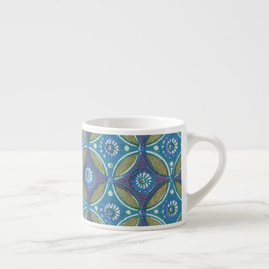 Blauw Groen Rustiek Boho Geometrisch Cirkelpatroon Espresso Kop (Rechts)