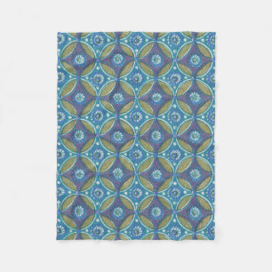 Blauw Groen Rustiek Boho Geometrisch Cirkelpatroon Fleece Deken