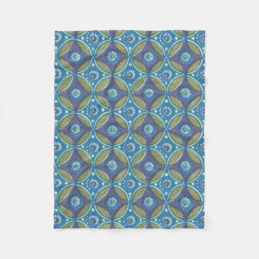 Blauw Groen Rustiek Boho Geometrisch Cirkelpatroon Fleece Deken (Voorkant)