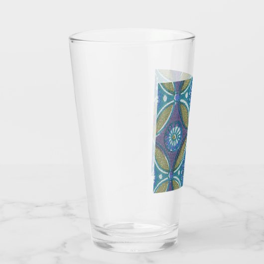Blauw Groen Rustiek Boho Geometrisch Cirkelpatroon Glas (Rechts)