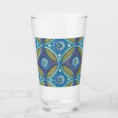 Blauw Groen Rustiek Boho Geometrisch Cirkelpatroon Glas (Voorkant)