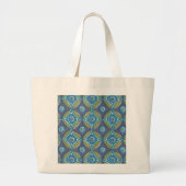 Blauw Groen Rustiek Boho Geometrisch Cirkelpatroon Grote Tote Bag (Voorkant)