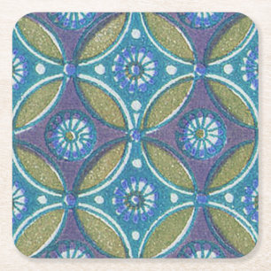 Blauw Groen Rustiek Boho Geometrisch Cirkelpatroon Kartonnen Onderzetters