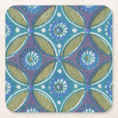 Blauw Groen Rustiek Boho Geometrisch Cirkelpatroon Kartonnen Onderzetters (Voorkant)