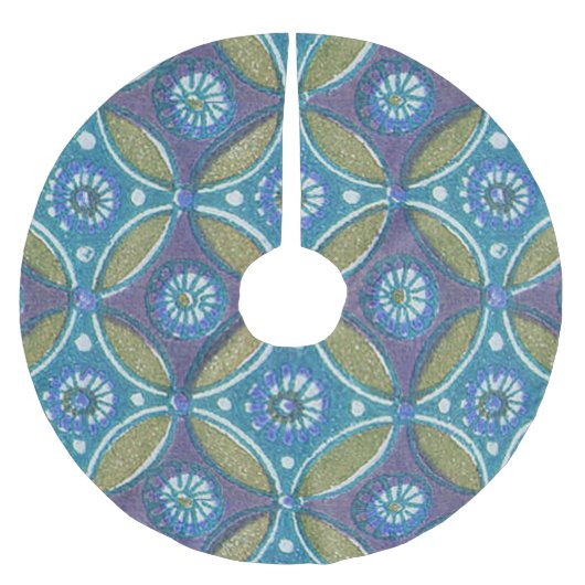 Blauw Groen Rustiek Boho Geometrisch Cirkelpatroon Kerstboom Rok (Voorkant)