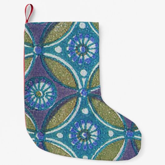 Blauw Groen Rustiek Boho Geometrisch Cirkelpatroon Kleine Kerstsok (Voorkant)