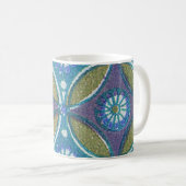 Blauw Groen Rustiek Boho Geometrisch Cirkelpatroon Koffiemok (Voorkant rechts)