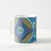 Blauw Groen Rustiek Boho Geometrisch Cirkelpatroon Koffiemok (Voorkant links)