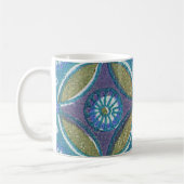 Blauw Groen Rustiek Boho Geometrisch Cirkelpatroon Koffiemok (Links)
