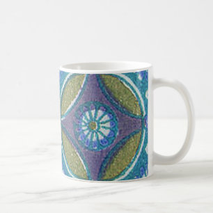 Blauw Groen Rustiek Boho Geometrisch Cirkelpatroon Koffiemok