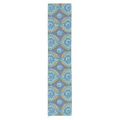 Blauw Groen Rustiek Boho Geometrisch Cirkelpatroon Korte Tafelloper (Voorkant)