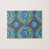 Blauw Groen Rustiek Boho Geometrisch Cirkelpatroon Legpuzzel (Horizontaal)
