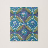 Blauw Groen Rustiek Boho Geometrisch Cirkelpatroon Legpuzzel (Verticaal)