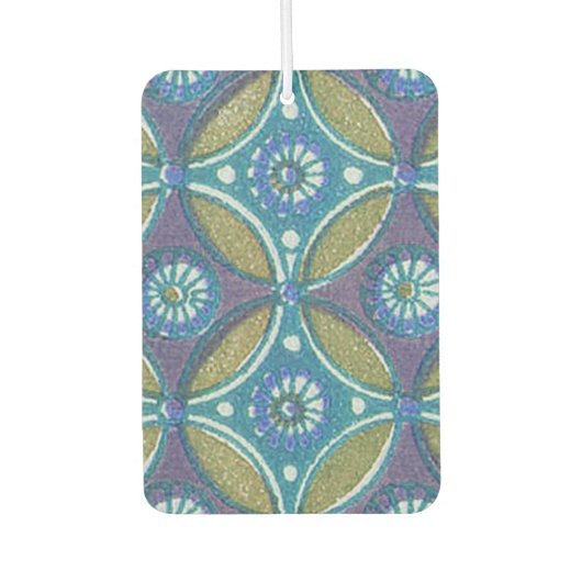 Blauw Groen Rustiek Boho Geometrisch Cirkelpatroon Luchtverfrisser (Voorkant)