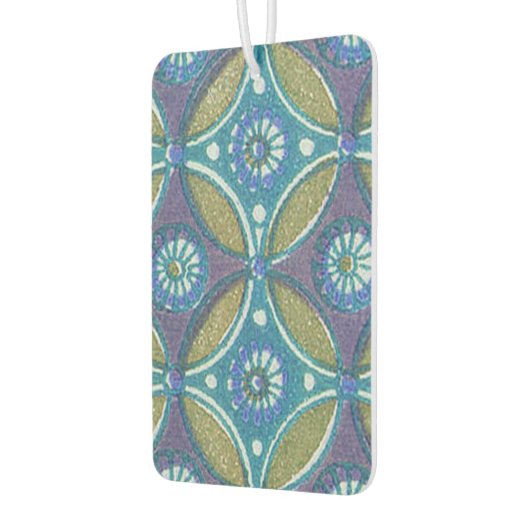 Blauw Groen Rustiek Boho Geometrisch Cirkelpatroon Luchtverfrisser (Links)