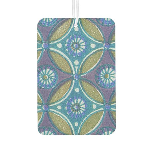 Blauw Groen Rustiek Boho Geometrisch Cirkelpatroon Luchtverfrisser (Achterkant)