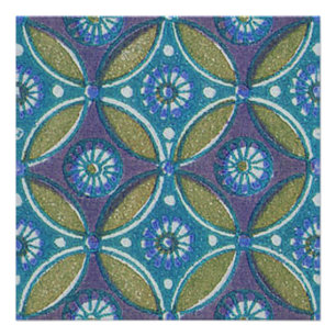 Blauw Groen Rustiek Boho Geometrisch Cirkelpatroon Perfect Poster