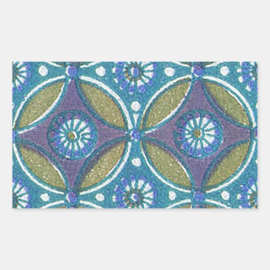 Blauw Groen Rustiek Boho Geometrisch Cirkelpatroon Rechthoekige Sticker (Voorkant)