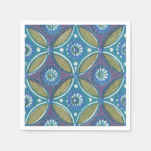 Blauw Groen Rustiek Boho Geometrisch Cirkelpatroon Servet (Voorkant)