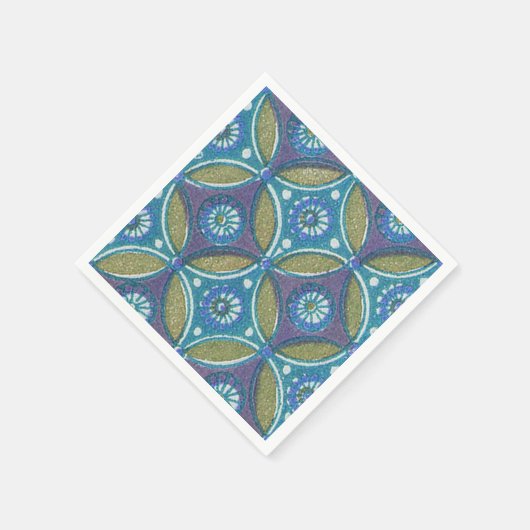 Blauw Groen Rustiek Boho Geometrisch Cirkelpatroon Servetten (Hoek)