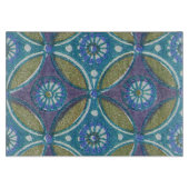 Blauw Groen Rustiek Boho Geometrisch Cirkelpatroon Snijplank (Voorkant)