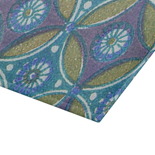 Blauw Groen Rustiek Boho Geometrisch Cirkelpatroon Snijplank (Hoek)