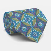 Blauw Groen Rustiek Boho Geometrisch Cirkelpatroon Stropdas (Opgerold)