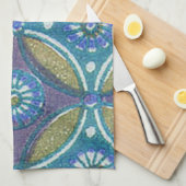 Blauw Groen Rustiek Boho Geometrisch Cirkelpatroon Theedoek (Quarter Fold)