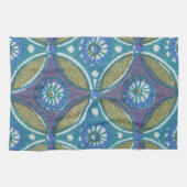 Blauw Groen Rustiek Boho Geometrisch Cirkelpatroon Theedoek (Horizontaal)