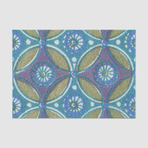 Blauw Groen Rustiek Boho Geometrisch Cirkelpatroon Tissuepapier