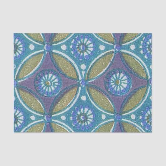 Blauw Groen Rustiek Boho Geometrisch Cirkelpatroon Tissuepapier (Voorkant)