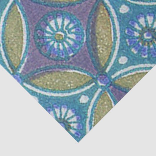 Blauw Groen Rustiek Boho Geometrisch Cirkelpatroon Tissuepapier (Detail)