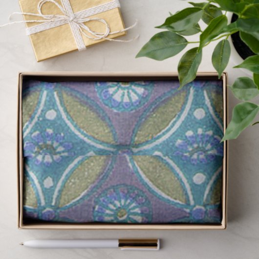Blauw Groen Rustiek Boho Geometrisch Cirkelpatroon Tissuepapier (Geschenk)