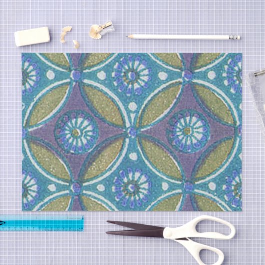 Blauw Groen Rustiek Boho Geometrisch Cirkelpatroon Tissuepapier (Craft)