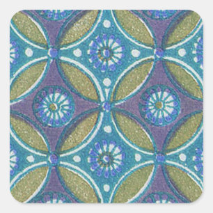 Blauw Groen Rustiek Boho Geometrisch Cirkelpatroon Vierkante Sticker
