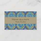 Blauw Groen Rustiek Boho Geometrisch Cirkelpatroon Visitekaartje (Voorkant)