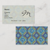 Blauw Groen Rustiek Boho Geometrisch Cirkelpatroon Visitekaartje (Voorkant / Achterkant)