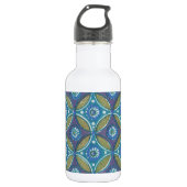 Blauw Groen Rustiek Boho Geometrisch Cirkelpatroon Waterfles (Voorkant)