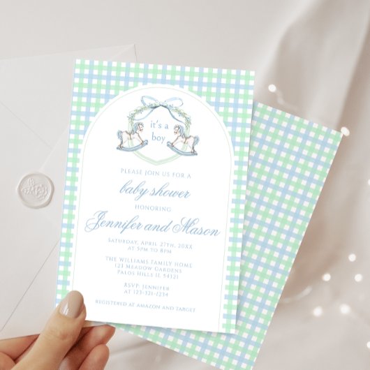 Blauw groen schommelend paard boho boog baby boy d kaart